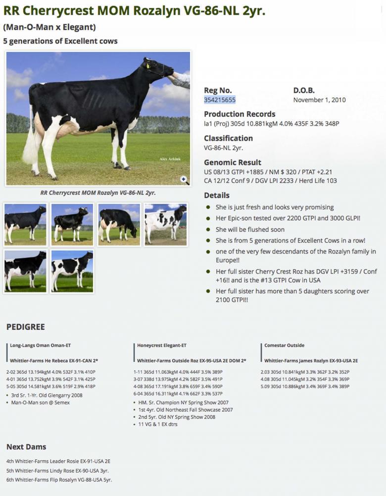 Datasheet for #3 De-Su BKM MCCUTCHEN x RR Cherrycrest Rozalyn VG-86-NL 2yr.